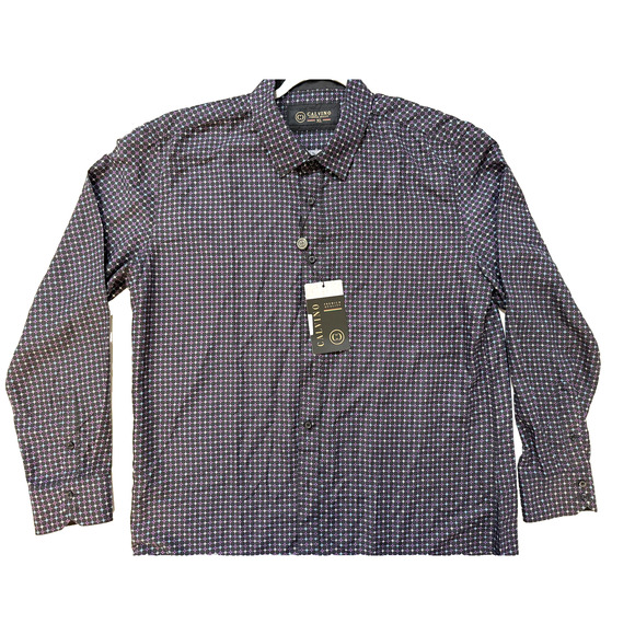 Calvino Shirt Mens XL Geometric Pattern Purple Blue Button Up Long Sleeve NWT - Picture 1 of 9